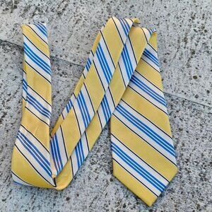 Nautica Men Tie Yellow/White/Blue Striped Necktie Classic Tie 100% Silk Classic